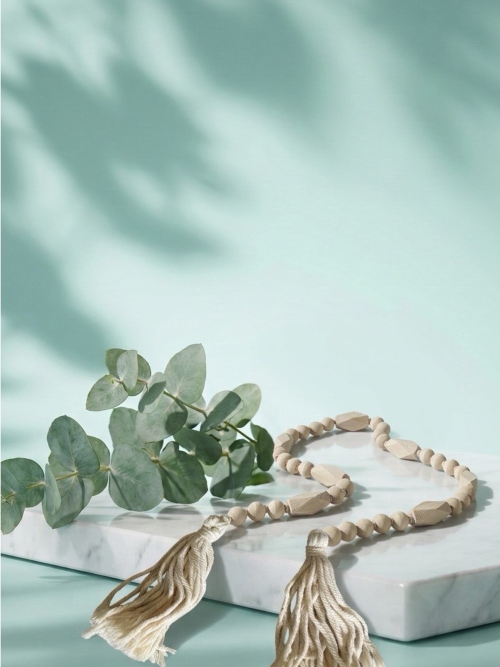 Neutral Wood Bead Garland with Tassels - Home Accents